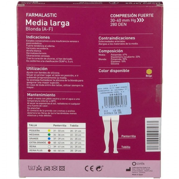 farmalastic media larga blonda a f compresion fuerte talla