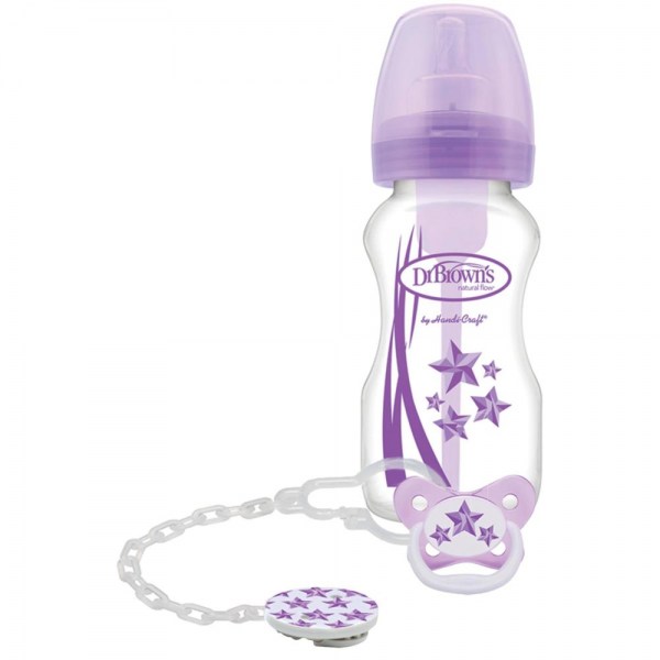 dr browns biberon con chupete y cadenita morado 270 ml